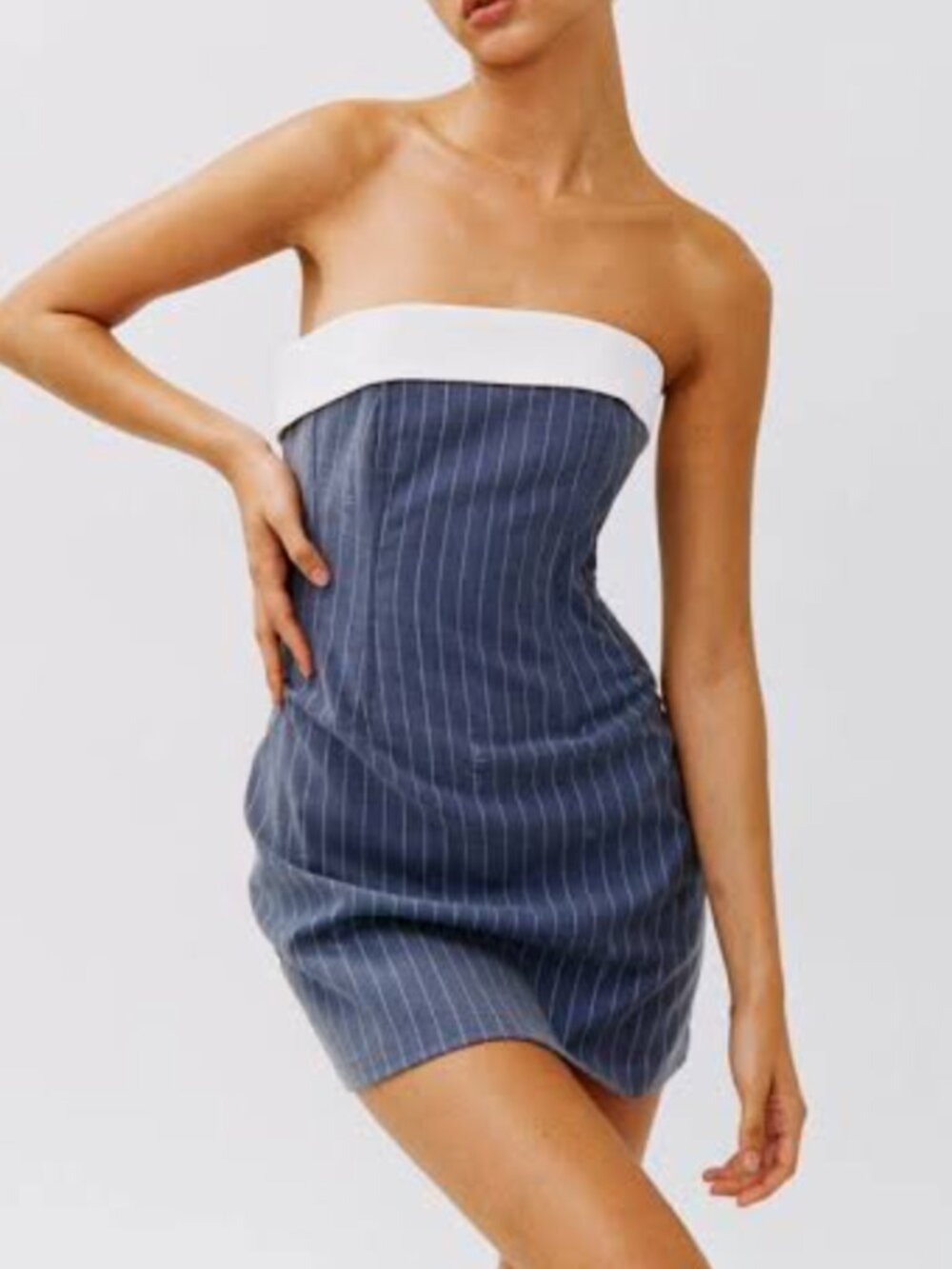 NWOT With Jean Chloe Corset Dress in Blue Pinstripe